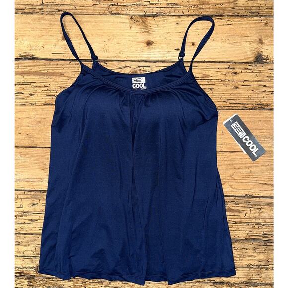 32 Cool Women’s Inky Índigo Shirred Relaxed Tank Cami W/Built In Bra Size M NWT - Picture 1 of 9